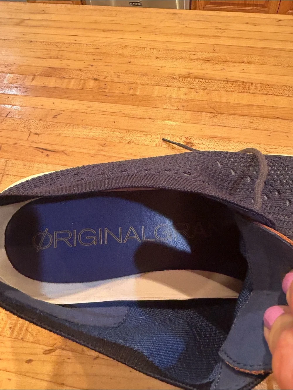 Cole Haan Navy Knit Lace-Up Slip-On Loafers with Tan Accents